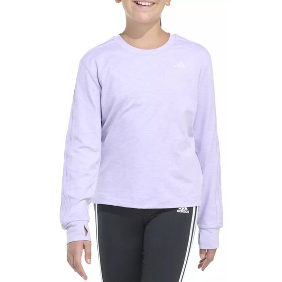 NWT Girls Adidas Size Large Ice Lavender HTR 14 Long Sleeve Mélange Training Tee - Picture 1 of 7